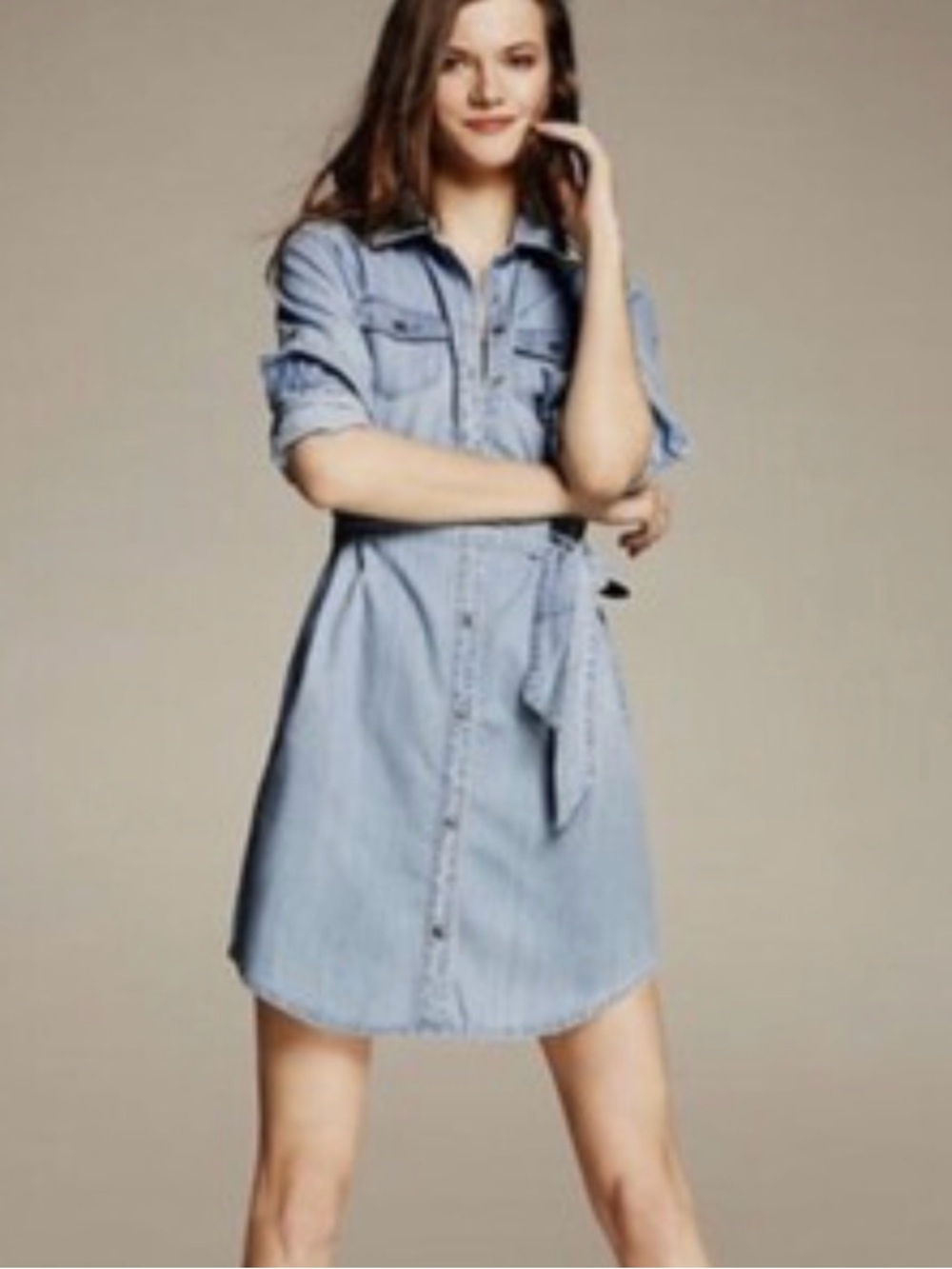 Banana Republic Light Blue Chambray Shirt Dress with Tie Waist